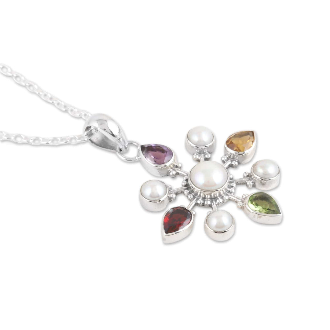 Sterling Silver Pendant Necklace with Colorful Jewels - Treasure Compass