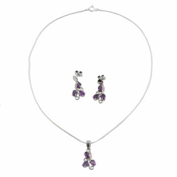 Fair Trade Amethyst Necklace and Earrings Jewelry Set  - Mystical Blooms