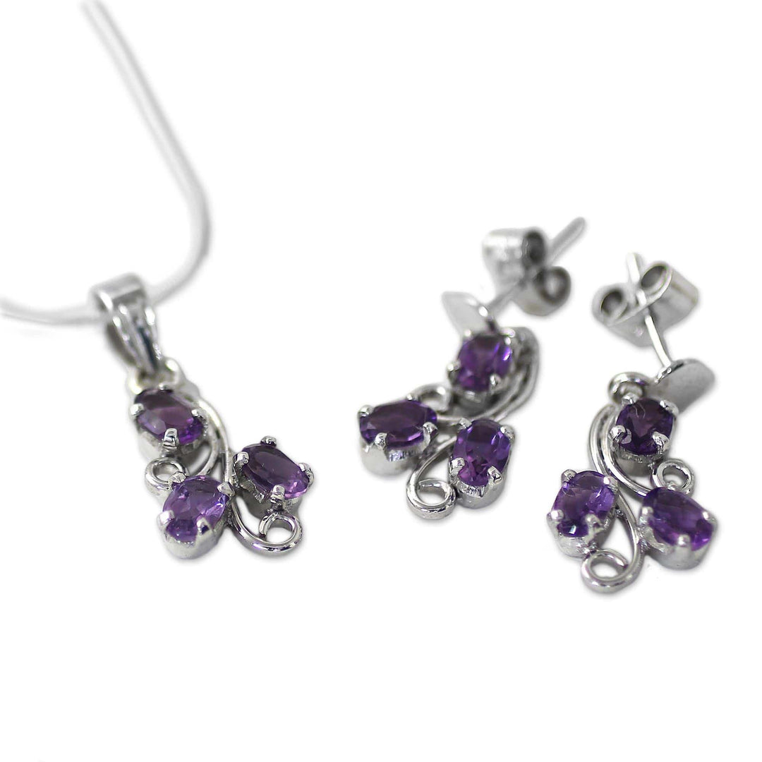 Fair Trade Amethyst Necklace and Earrings Jewelry Set  - Mystical Blooms