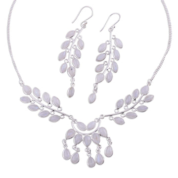 Rainbow Moonstone and Sterling Silver Jewelry Set - Falling Leaves