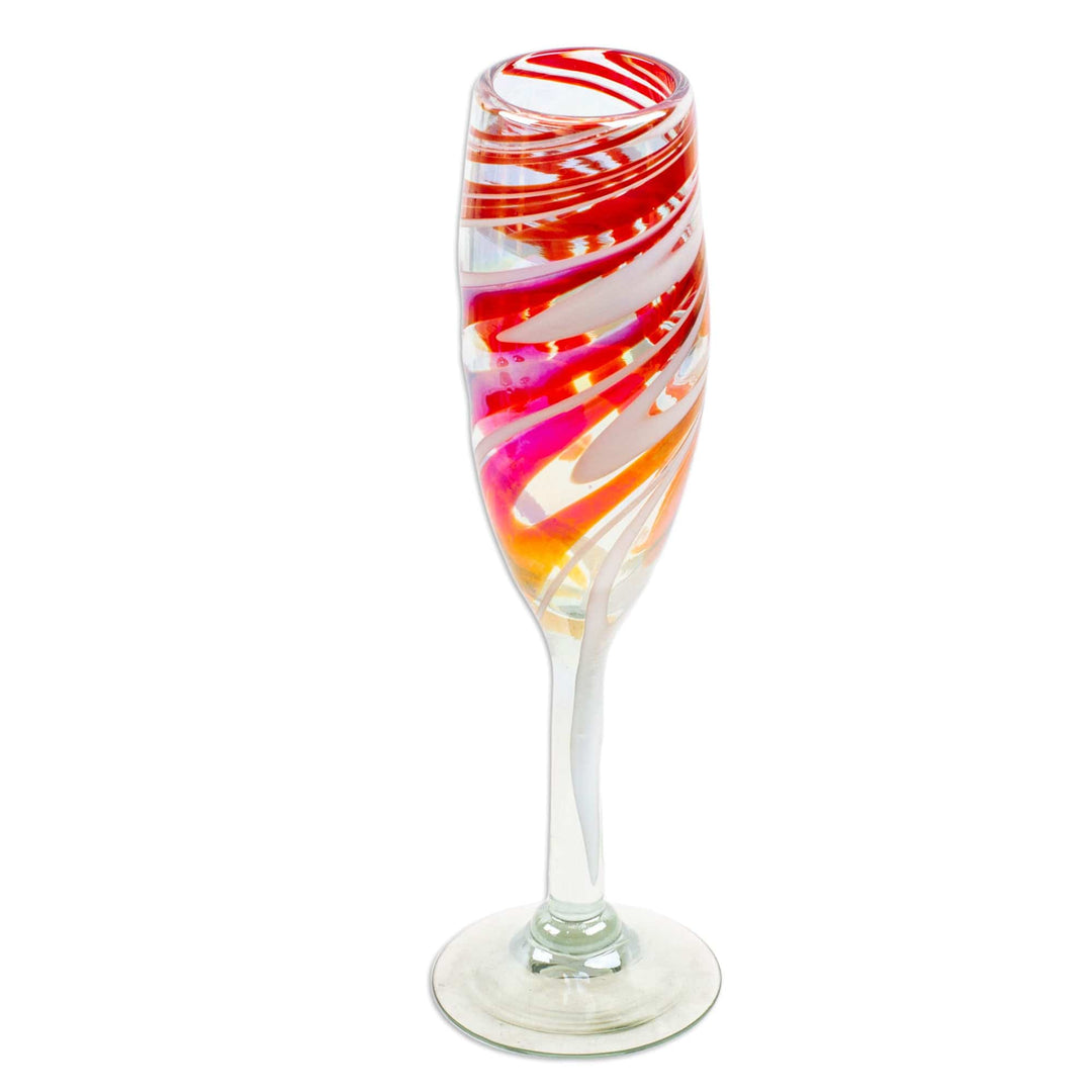 Set of 4 Eco-Friendly Red Handblown Champagne Flutes - Tropical Swirl