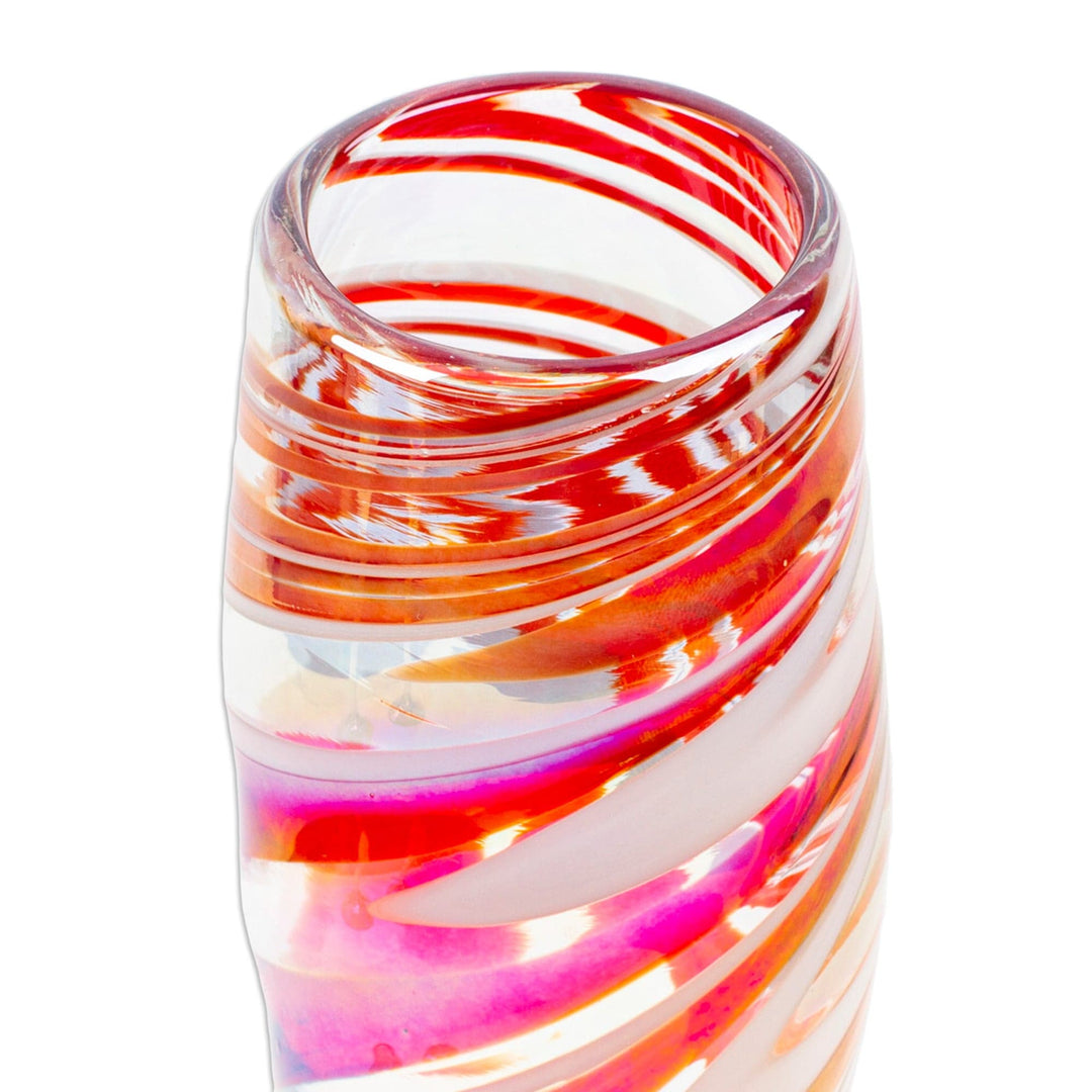 Set of 4 Eco-Friendly Red Handblown Champagne Flutes - Tropical Swirl