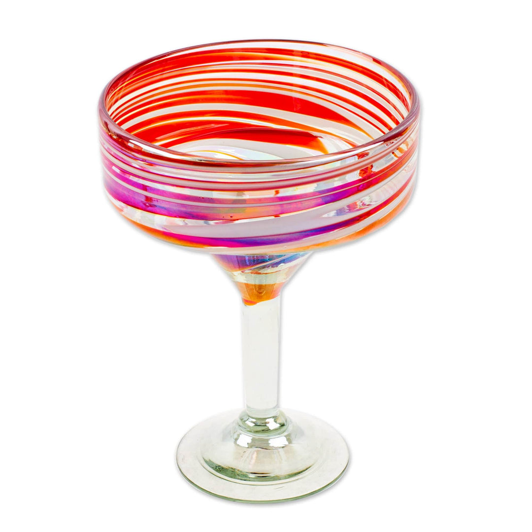 Set of 4 Eco-Friendly Red Handblown Margarita Glasses - Tropical Swirl