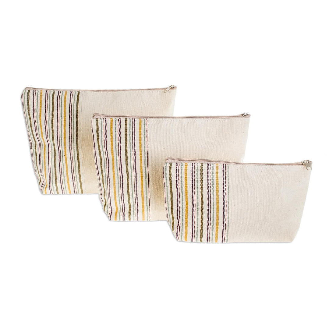 Artisan Crafted Cotton Cosmetic Travel Bags (Set of 3) - Happiness