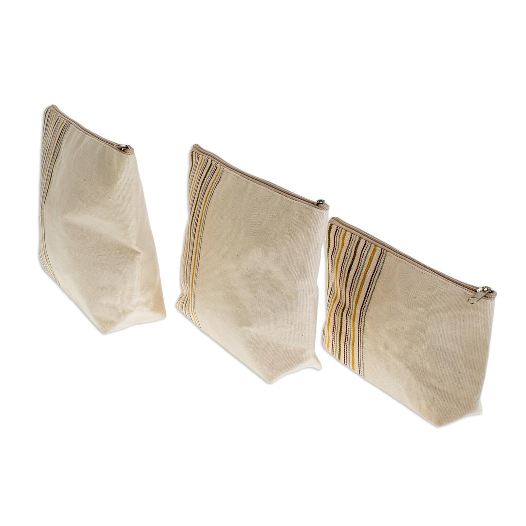 Artisan Crafted Cotton Cosmetic Travel Bags (Set of 3) - Happiness