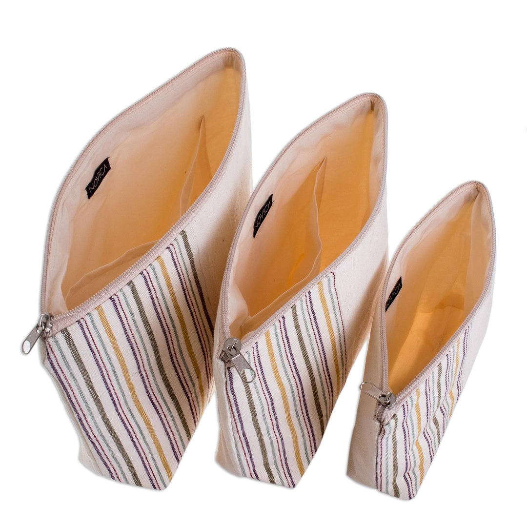 Artisan Crafted Cotton Cosmetic Travel Bags (Set of 3) - Happiness