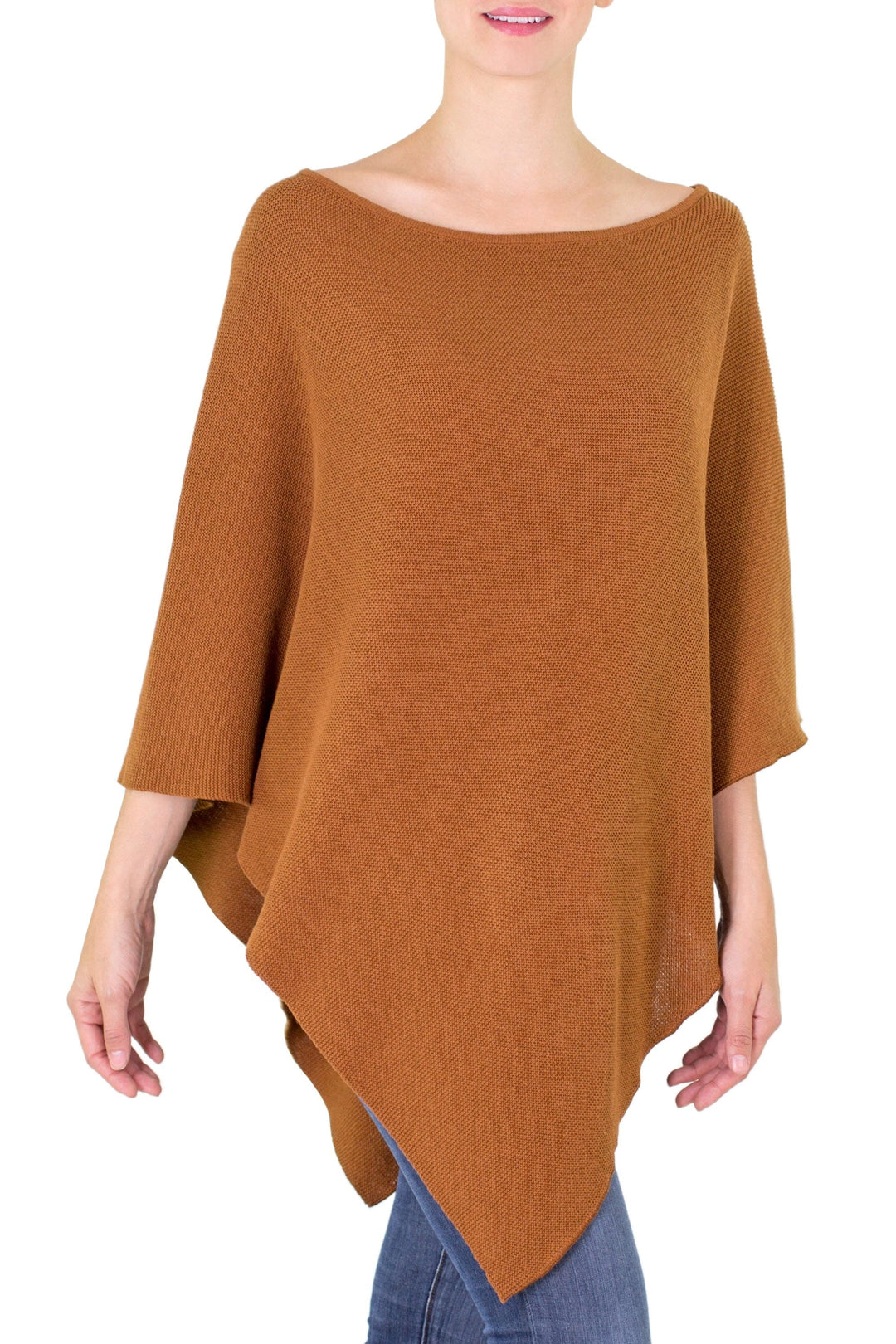 Tan Cotton Knit Poncho - Cocoa Grace