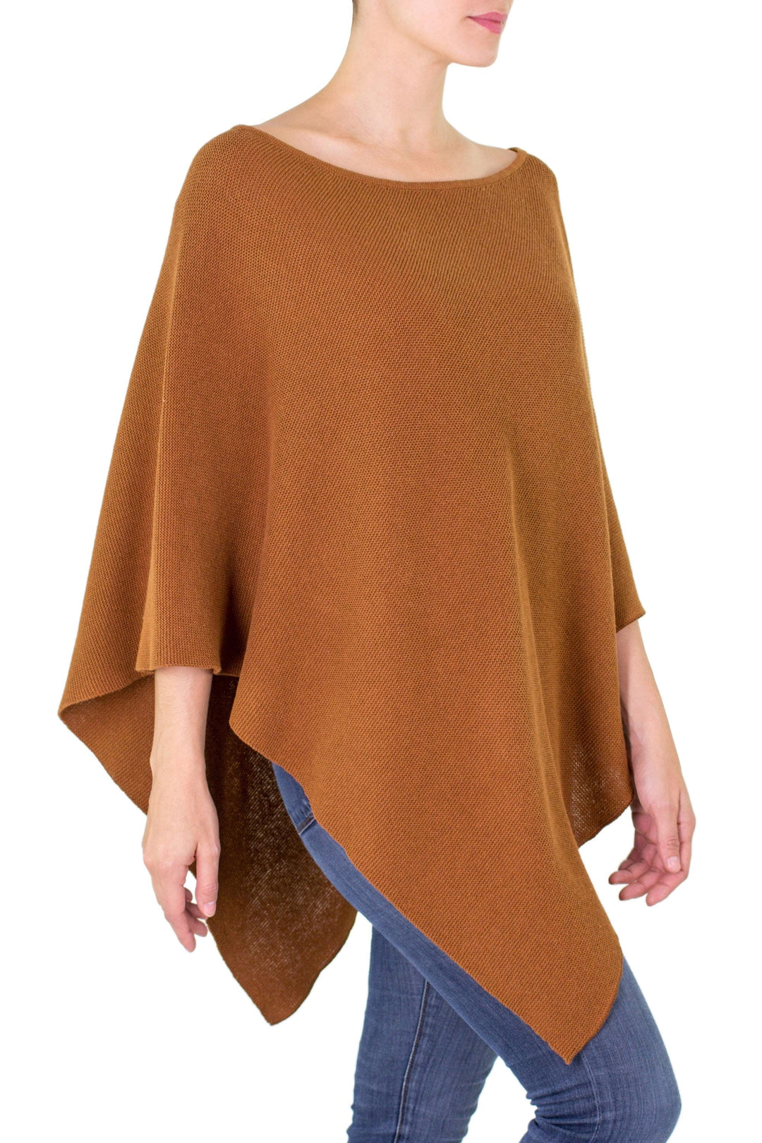 Tan Cotton Knit Poncho - Cocoa Grace