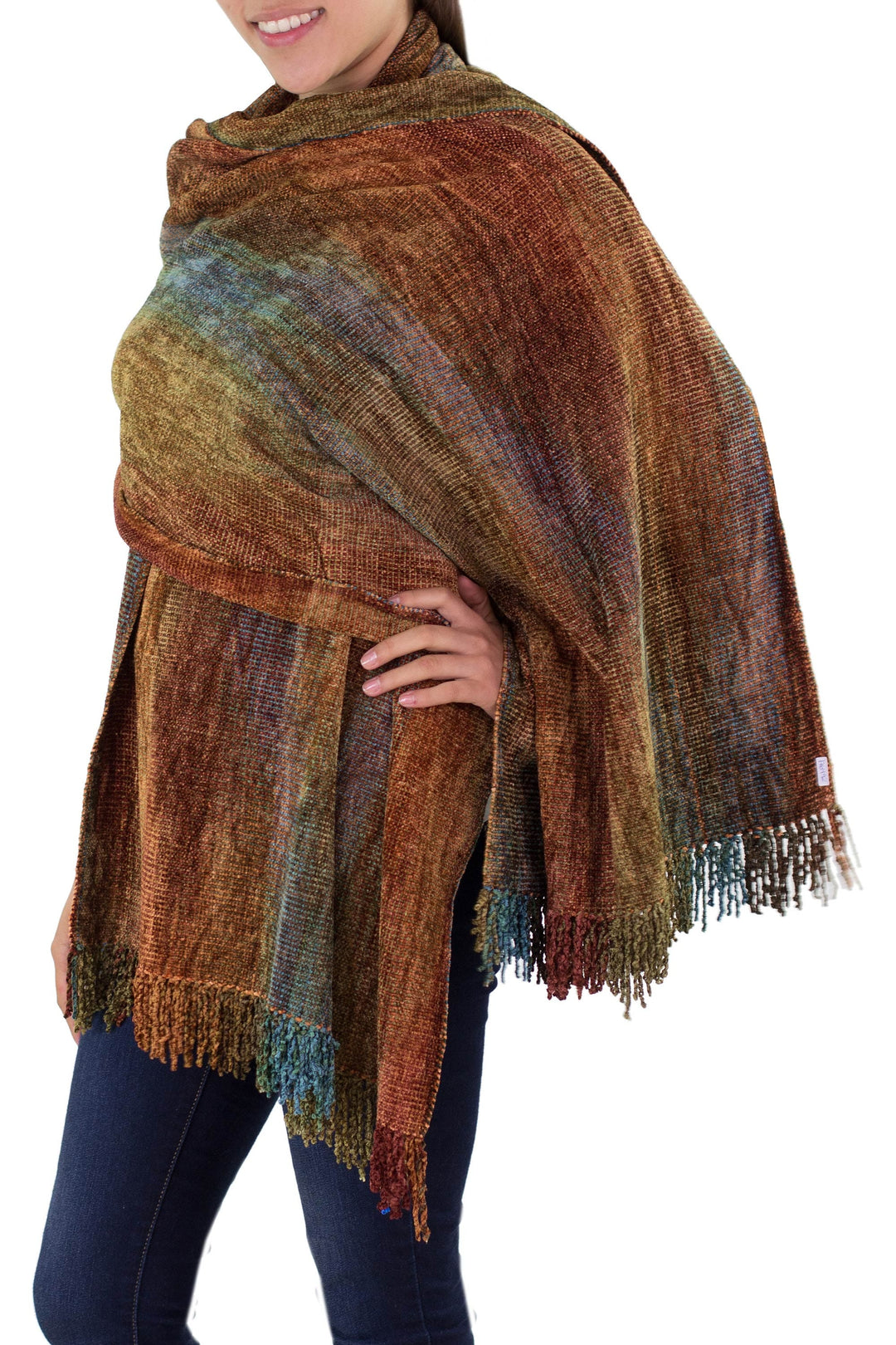 Rayon Chenille Patterned Women's Shawl - Tropical Volcano