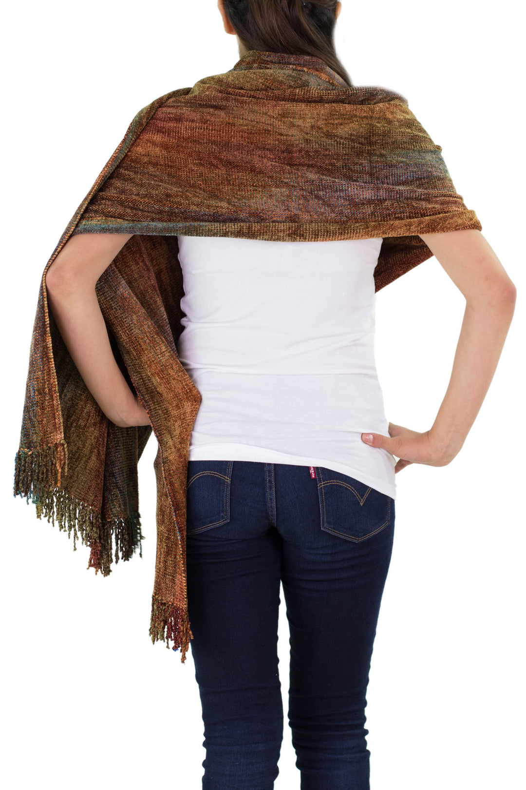 Rayon Chenille Patterned Women's Shawl - Tropical Volcano