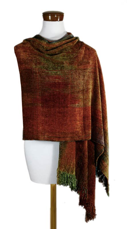 Rayon Chenille Patterned Women's Shawl - Tropical Volcano
