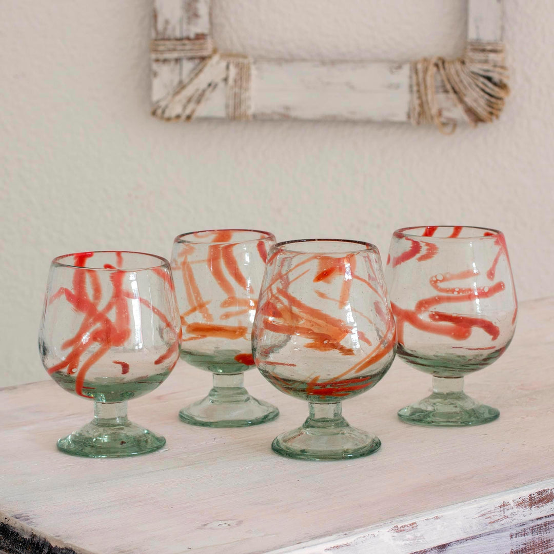 Handblown Recycled Glass Cocktail Goblets (Set of 4) - Tropical Swirl