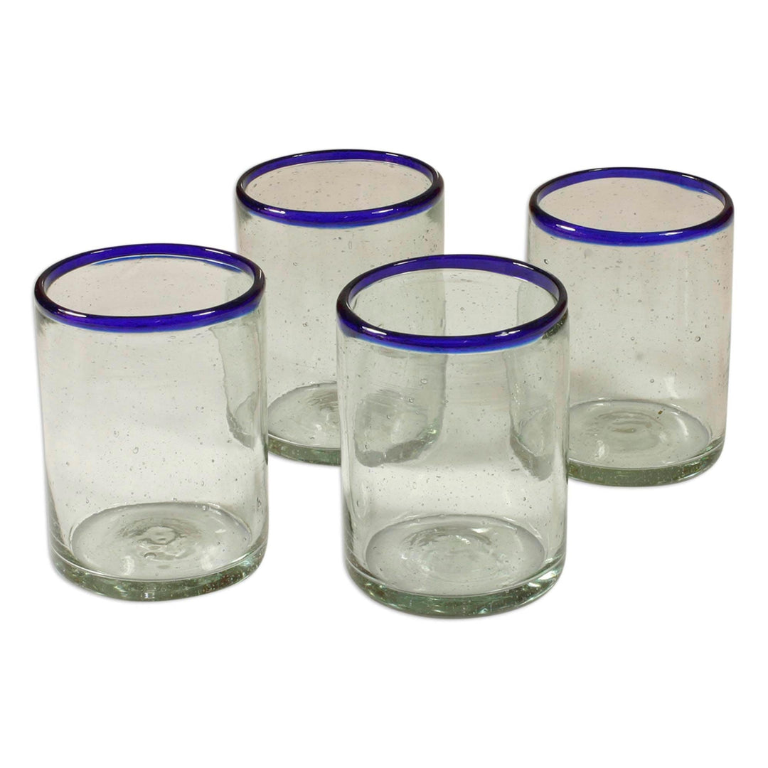 Handblown Recycled Glass Drinkware (Set of 4) - Blues