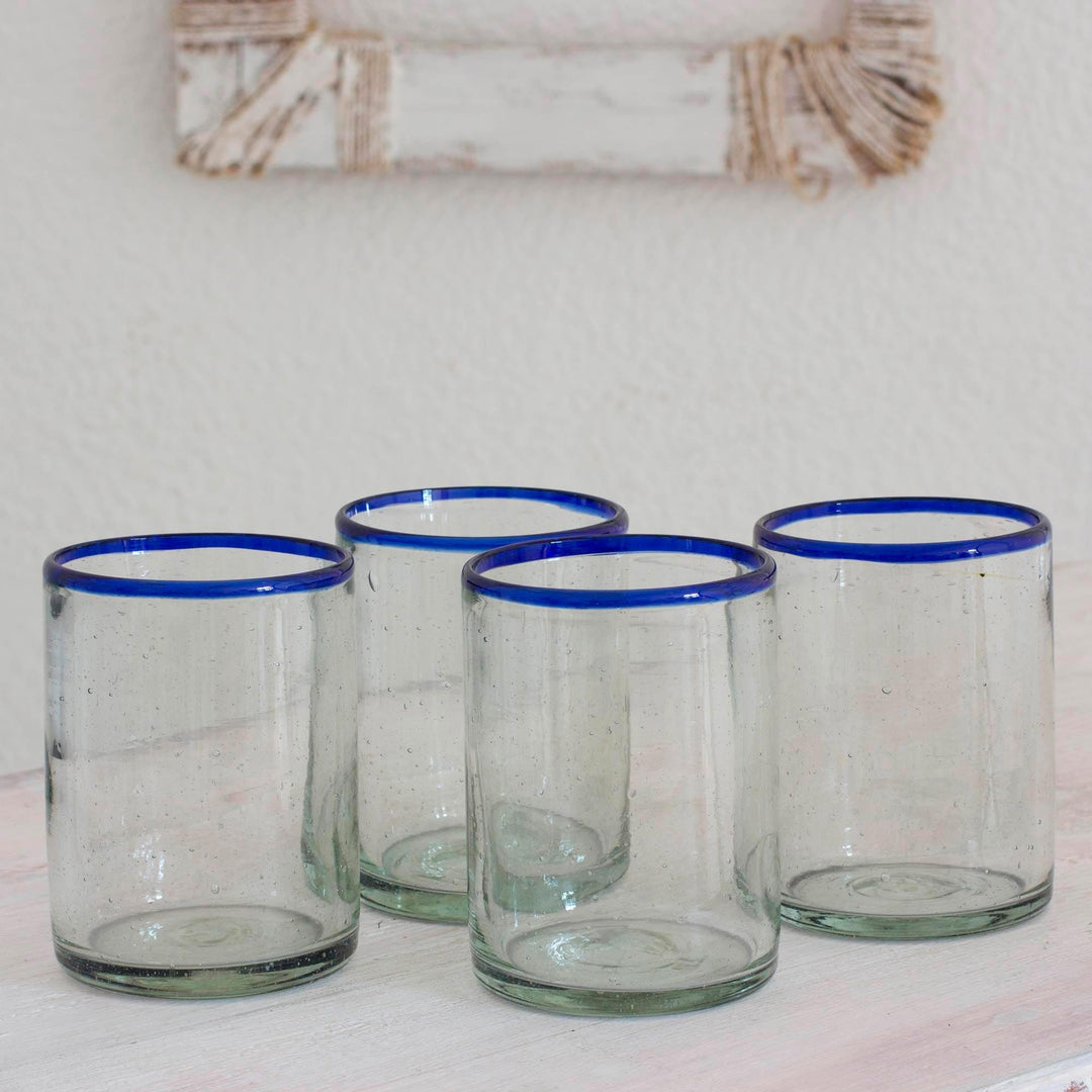 Handblown Recycled Glass Drinkware (Set of 4) - Blues