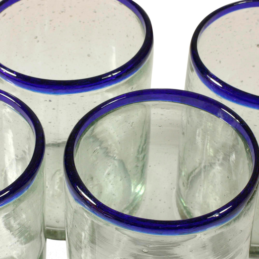 Handblown Recycled Glass Drinkware (Set of 4) - Blues