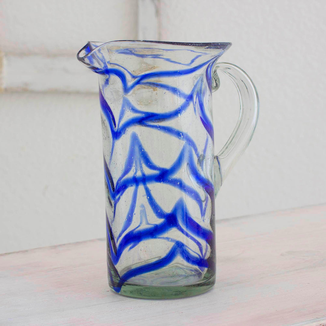 Handblown Glass Pitcher - Blue Caress