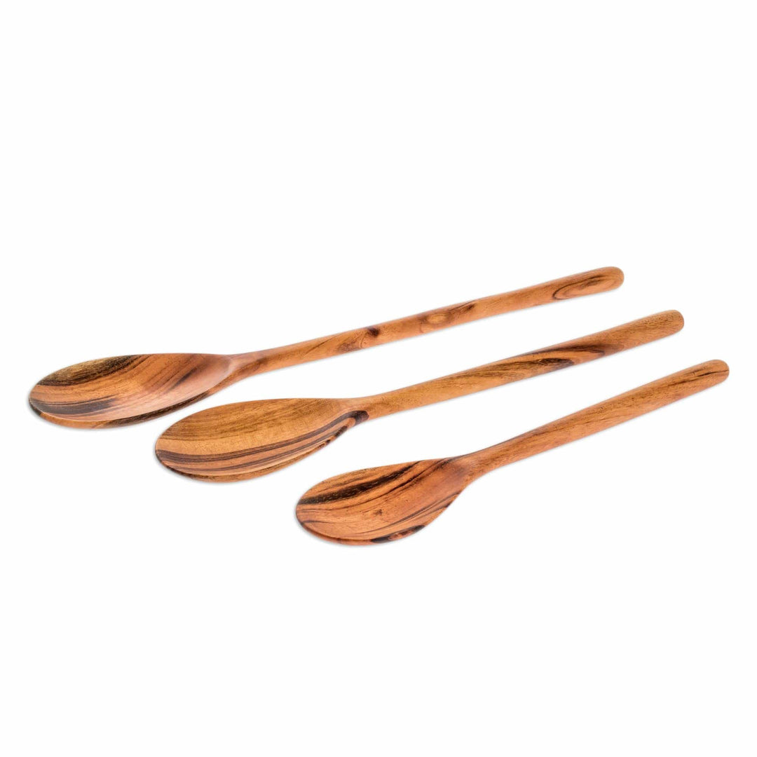 Set of 3 Unique Wood Serving Spoons - Peten Trio