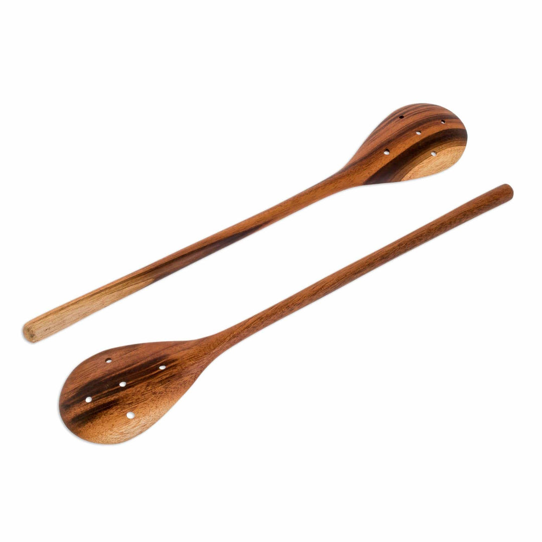 Handcarved Wood Slotted Spoons (Pair) - Peten Delight