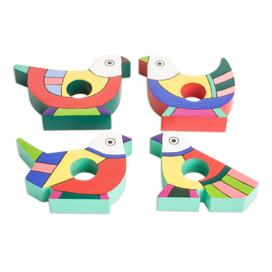 Wood Napkin Rings (Set of 4) - Tropical Birds