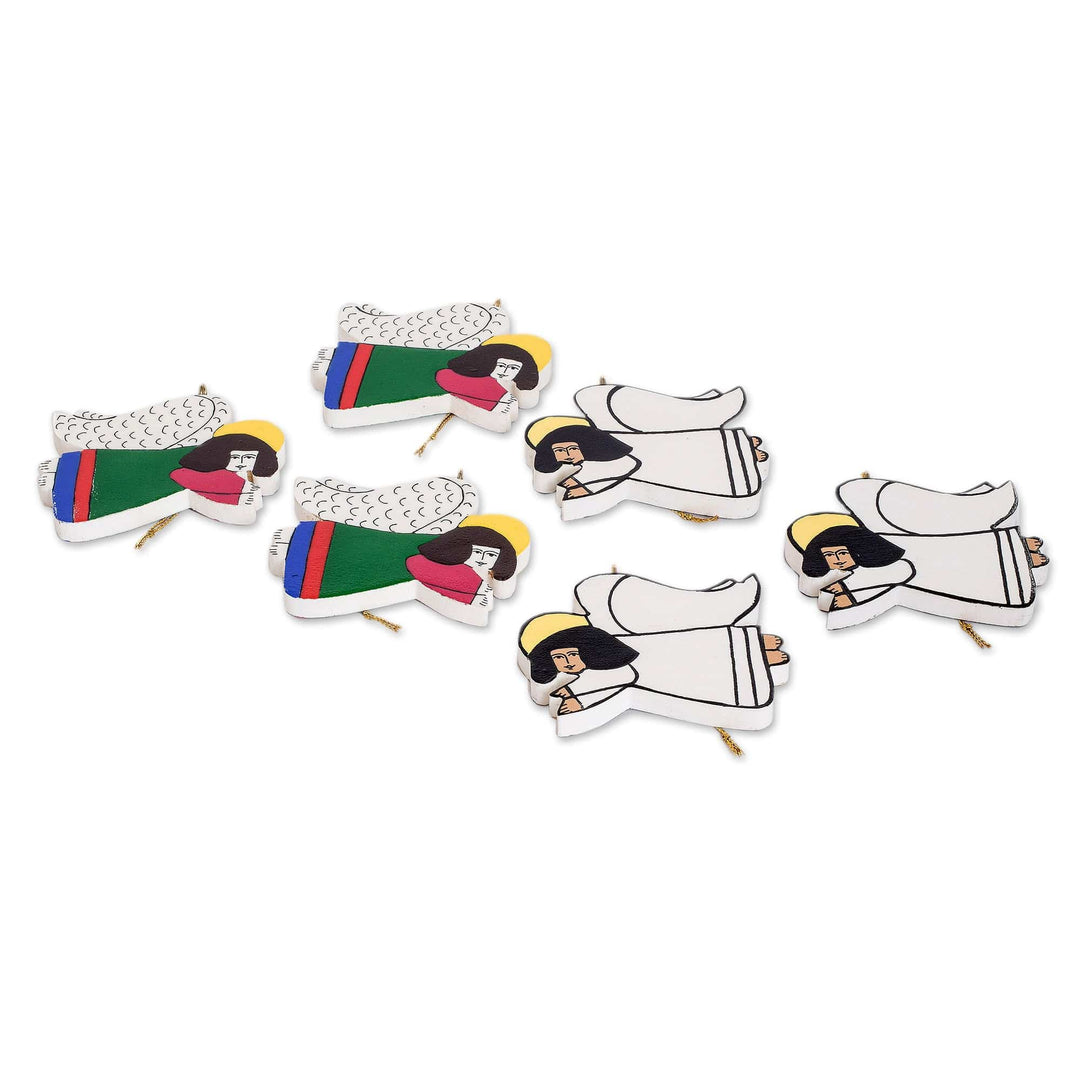 Pinewood ornaments (Set of 6) - Guardian Angels