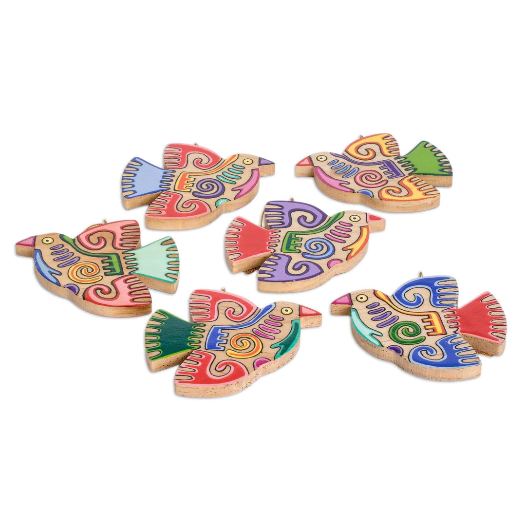 Fair Trade Assorted Wood Bird Ornaments (Set of 6) - Maya Bird