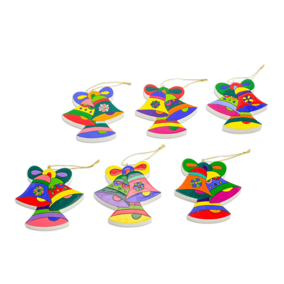 Pinewood ornaments (Set of 6) - Christmas Bells