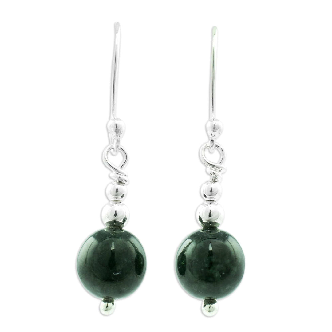 Handcrafted .925 Sterling Silver Jade Dangle Earrings - Jaguar Moon