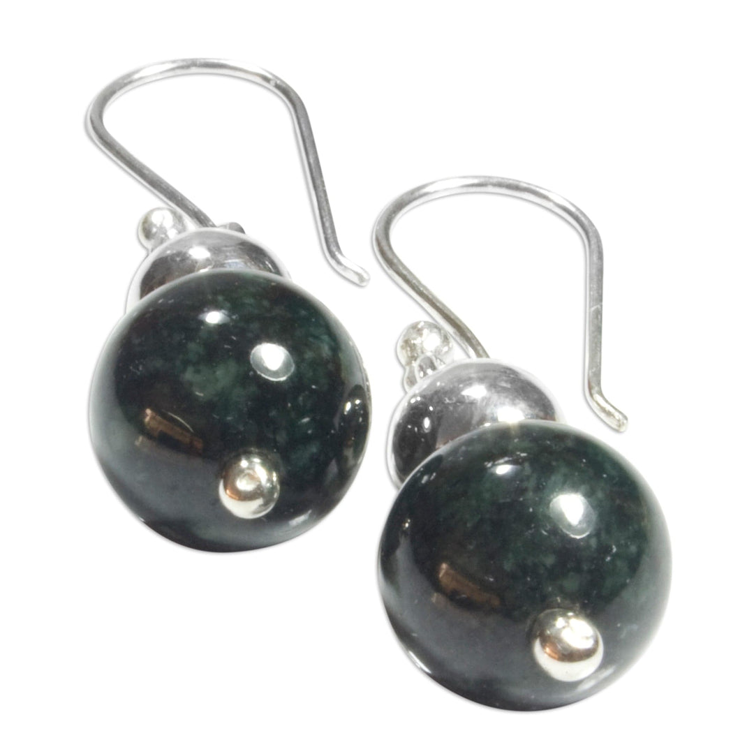 Handcrafted .925 Sterling Silver Jade Dangle Earrings - Jaguar Moon