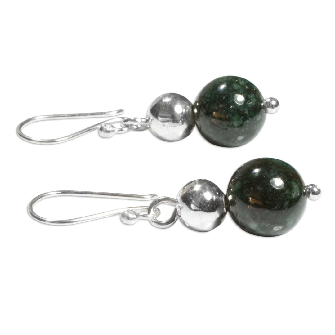 Handcrafted .925 Sterling Silver Jade Dangle Earrings - Jaguar Moon
