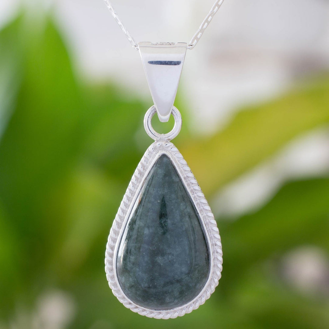 Jade Pendant Necklace - Dark Green Sacred Quetzal