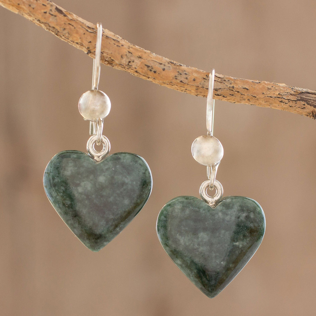 Heart Shaped Jade Dangle Earrings - Love Immemorial