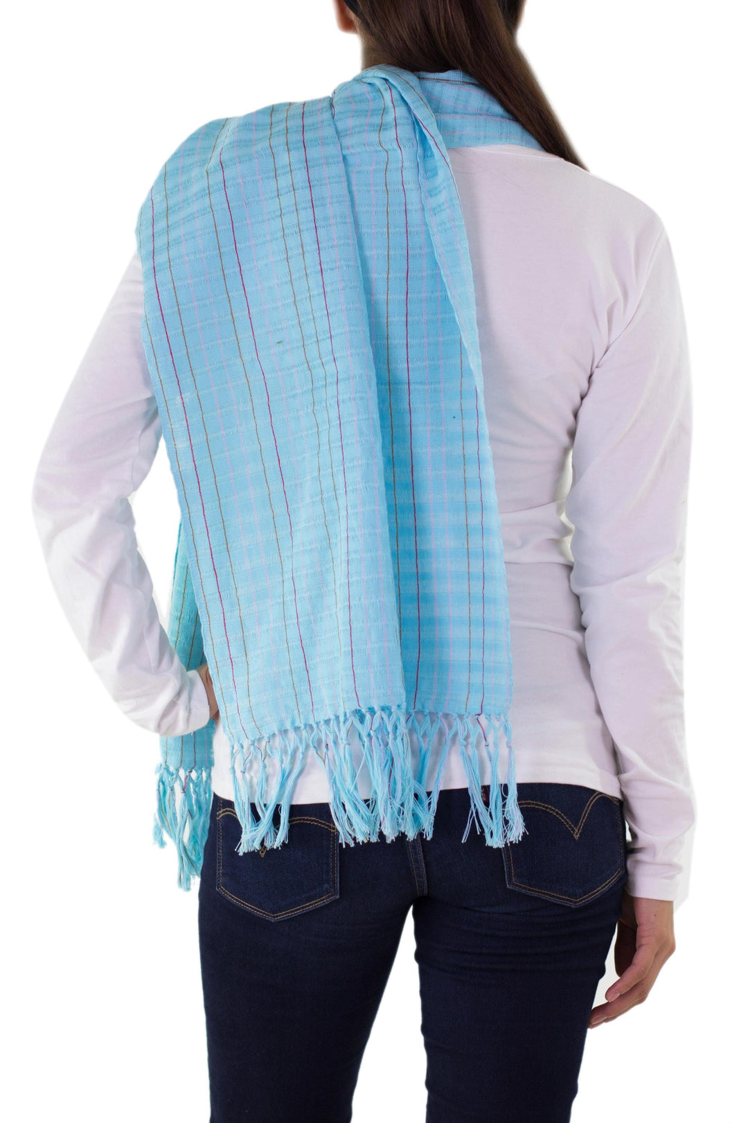 Handmade Blue Woven Cotton Scarf   - Morning Sky