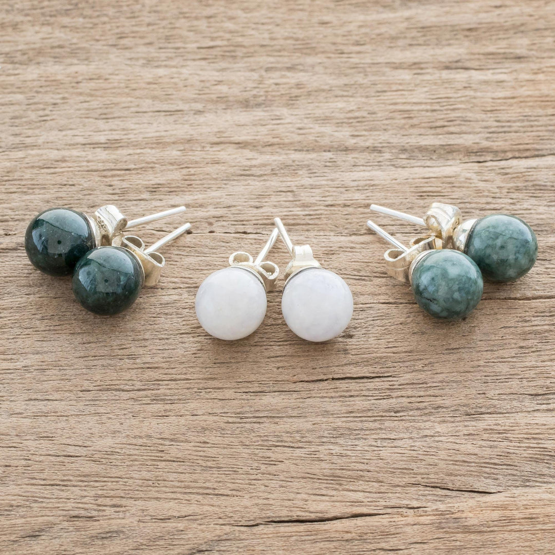 Sterling Silver Jade Stud Earrings - Set of 3 - Maya Moons