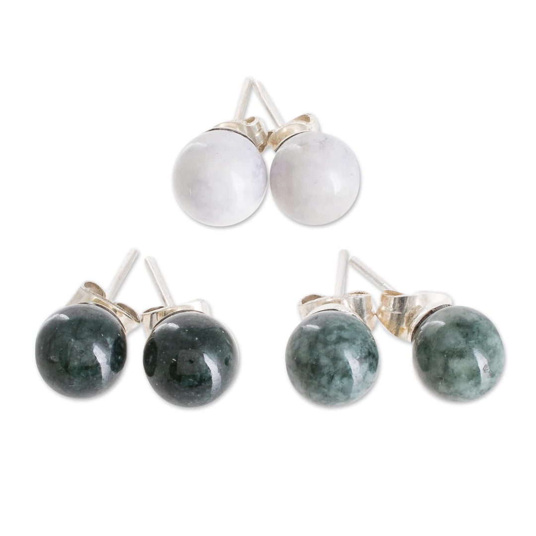 Sterling Silver Jade Stud Earrings - Set of 3 - Maya Moons