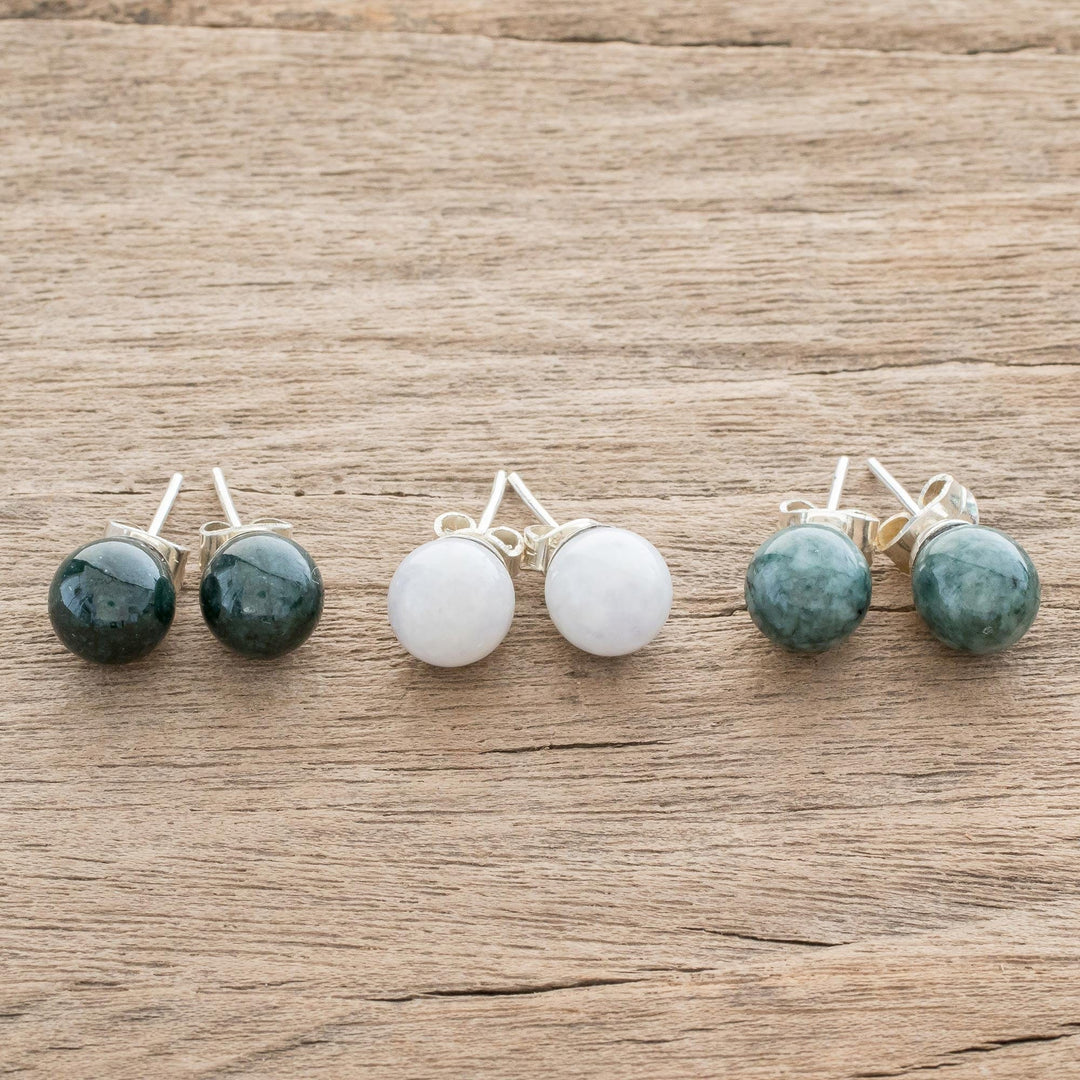 Sterling Silver Jade Stud Earrings - Set of 3 - Maya Moons
