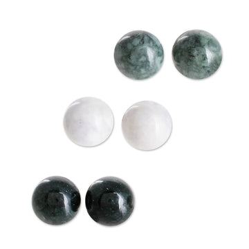 Sterling Silver Jade Stud Earrings - Set of 3 - Maya Moons