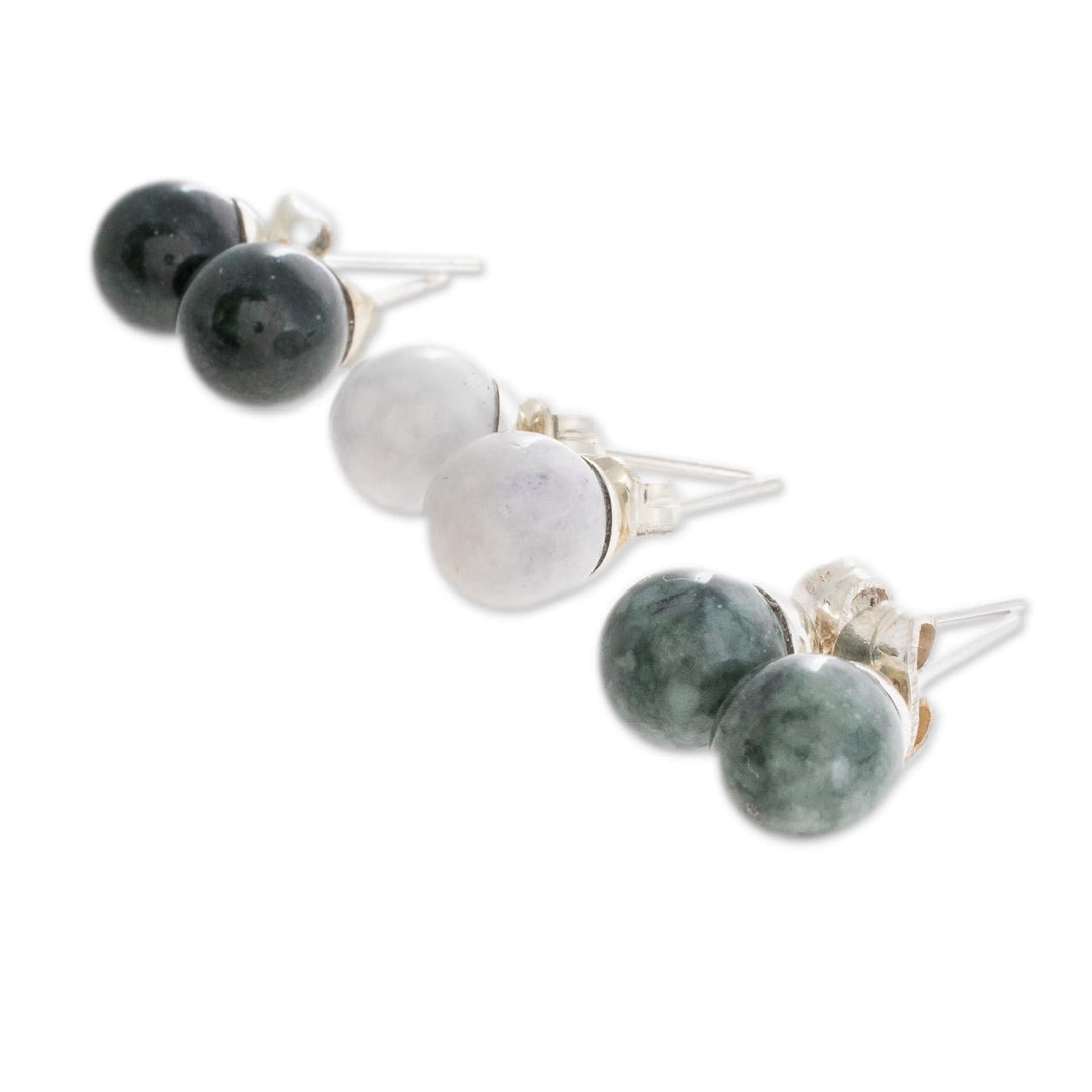 Sterling Silver Jade Stud Earrings - Set of 3 - Maya Moons