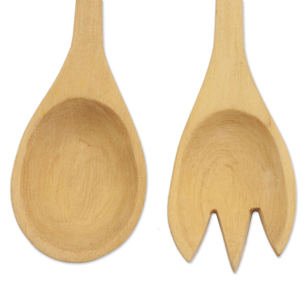 Handcrafted Wood Serving Utensils (Pair) - Cute Carrots