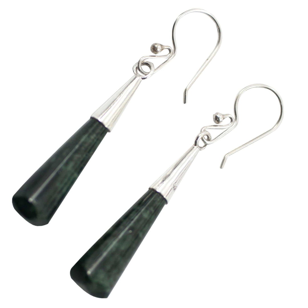 Sterling Silver Dangle Jade Earrings - Faceted Green Droplet