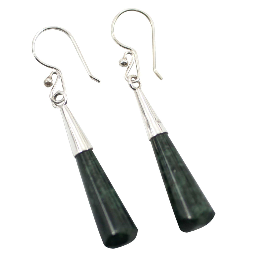 Sterling Silver Dangle Jade Earrings - Faceted Green Droplet
