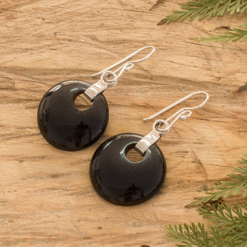 Fair Trade Jade Dangle Earrings with 925 Silver - Black Maya Moon