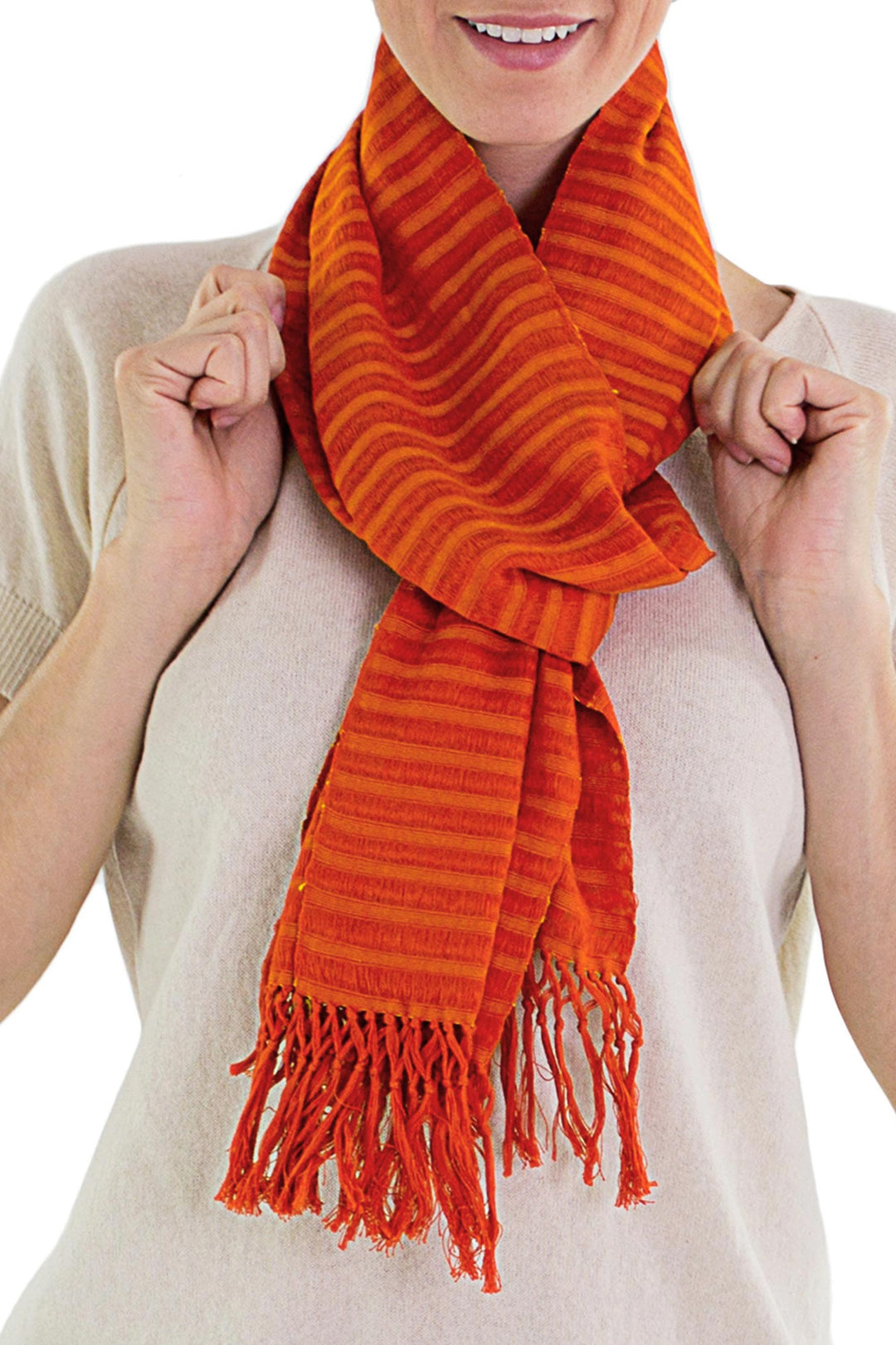 Unique Orange Cotton Scarf - Citrus Fantasy