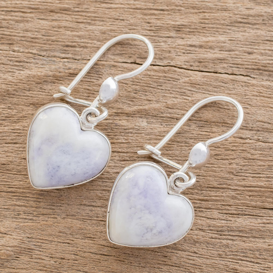 Lavender Jade Heart Shaped Sterling Silver Earrings - Lilac Love Immemorial