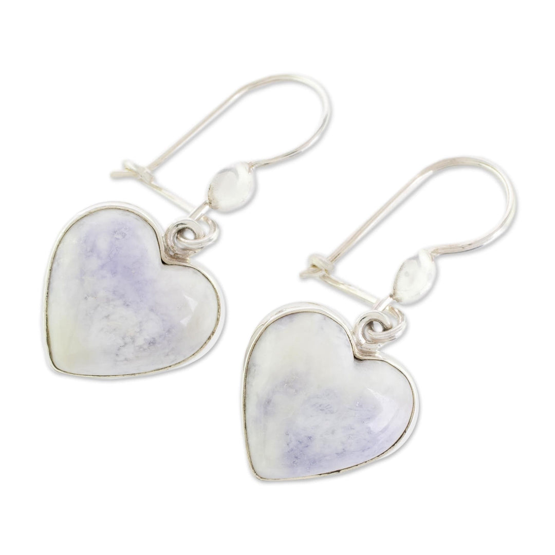 Lavender Jade Heart Shaped Sterling Silver Earrings - Lilac Love Immemorial