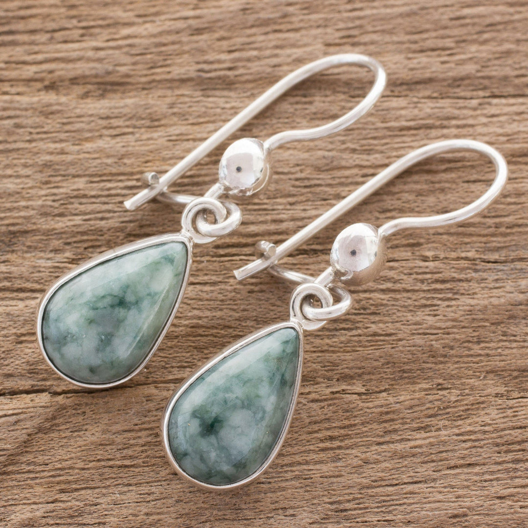 Fair Trade Sterling Silver Dangle Jade Earrings - Pale Green Tears