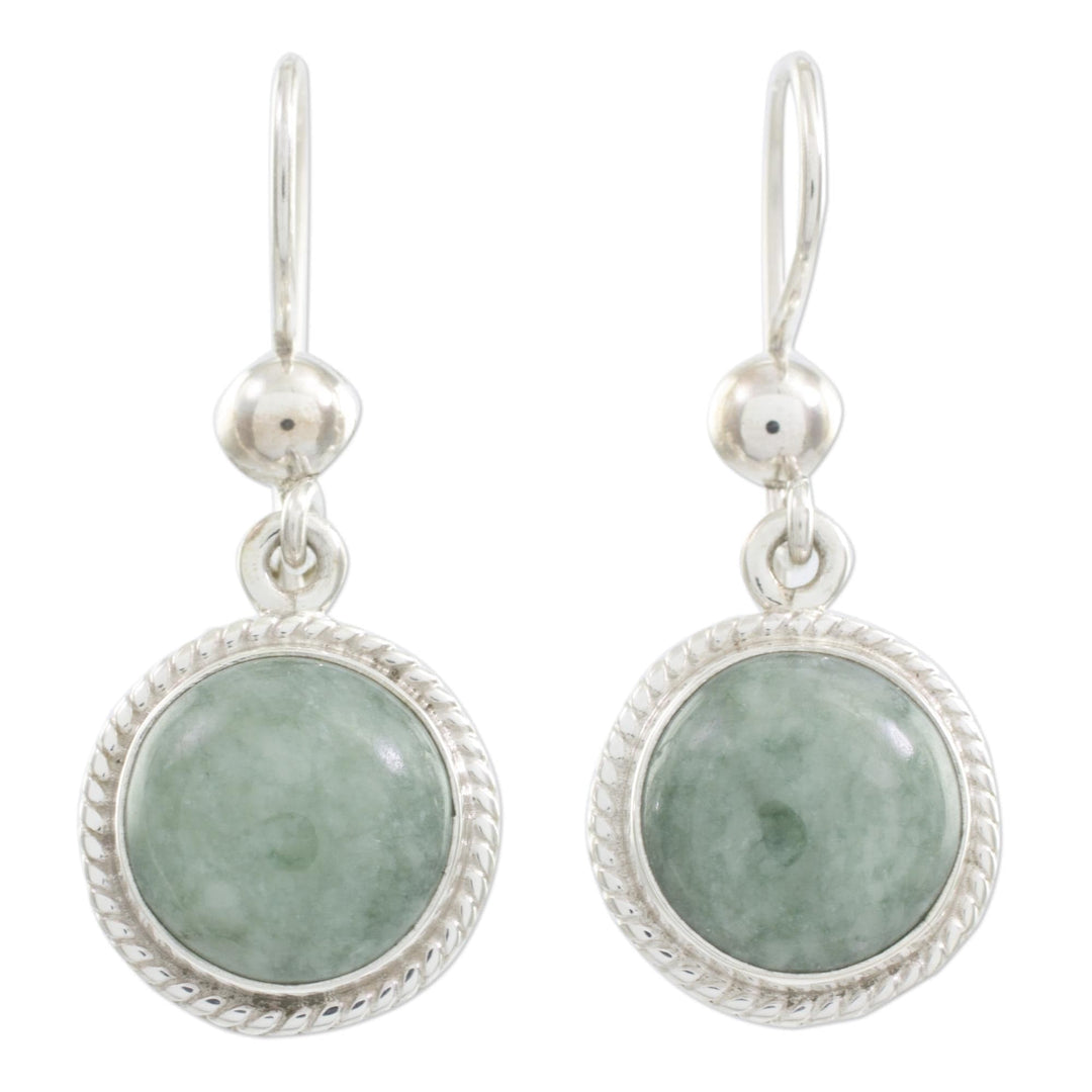 Hand Made Sterling Silver Dangle Jade Earrings - Mixco Moon