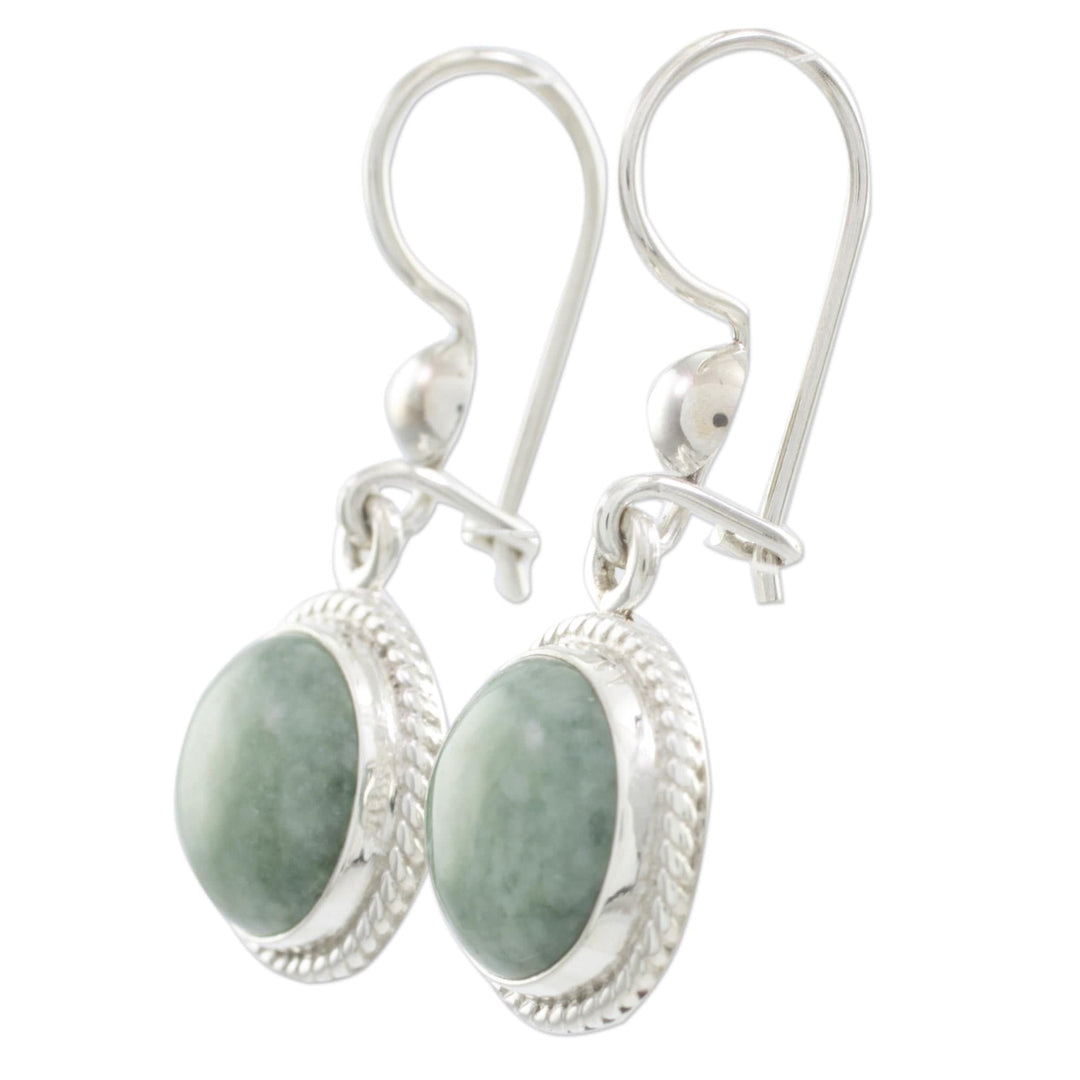 Hand Made Sterling Silver Dangle Jade Earrings - Mixco Moon