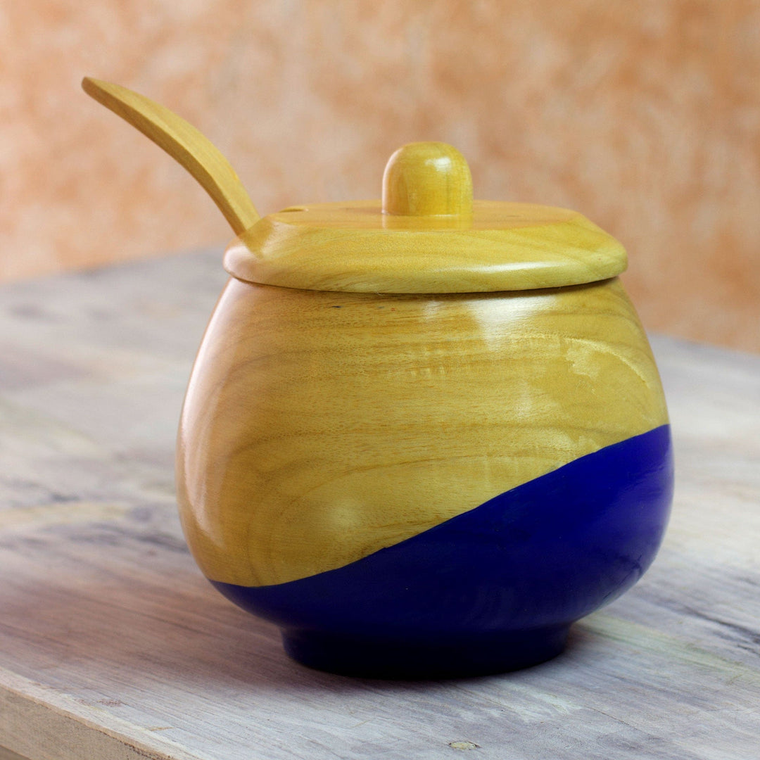 Dip Painted Wood Sugar Bowl - Sweet Blue