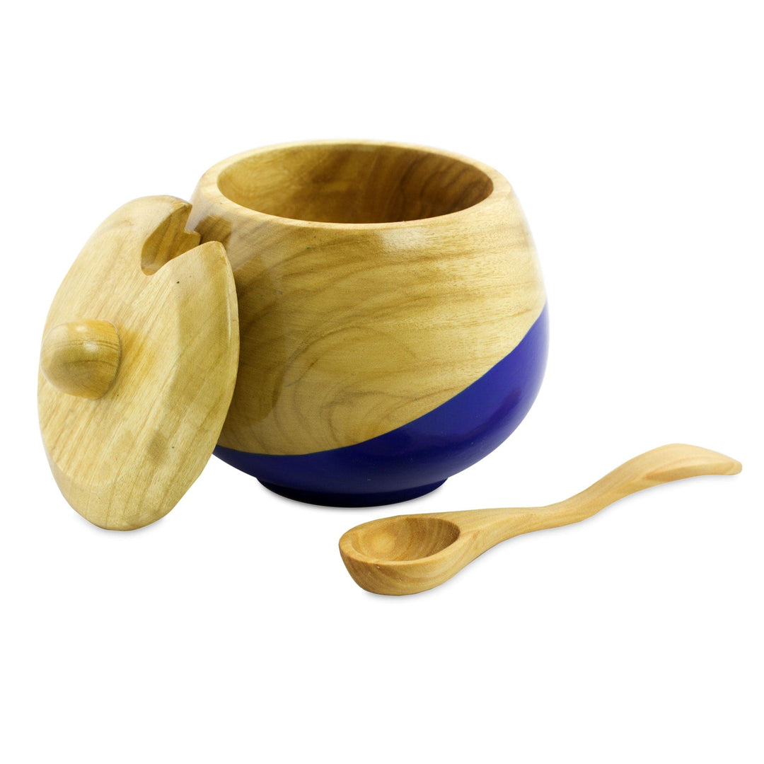 Dip Painted Wood Sugar Bowl - Sweet Blue