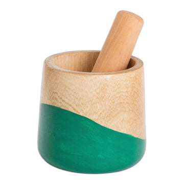 Dip Painted Hand Carved Wood Mortar - Spicy Green